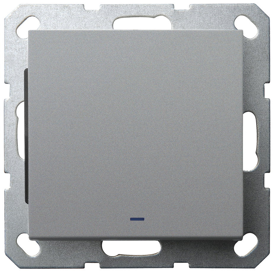 Выключатель со светодиодом Jasmart проходной одноклавишный в комплекте с накладкой 10A 250V цвет алюминий G3012NS