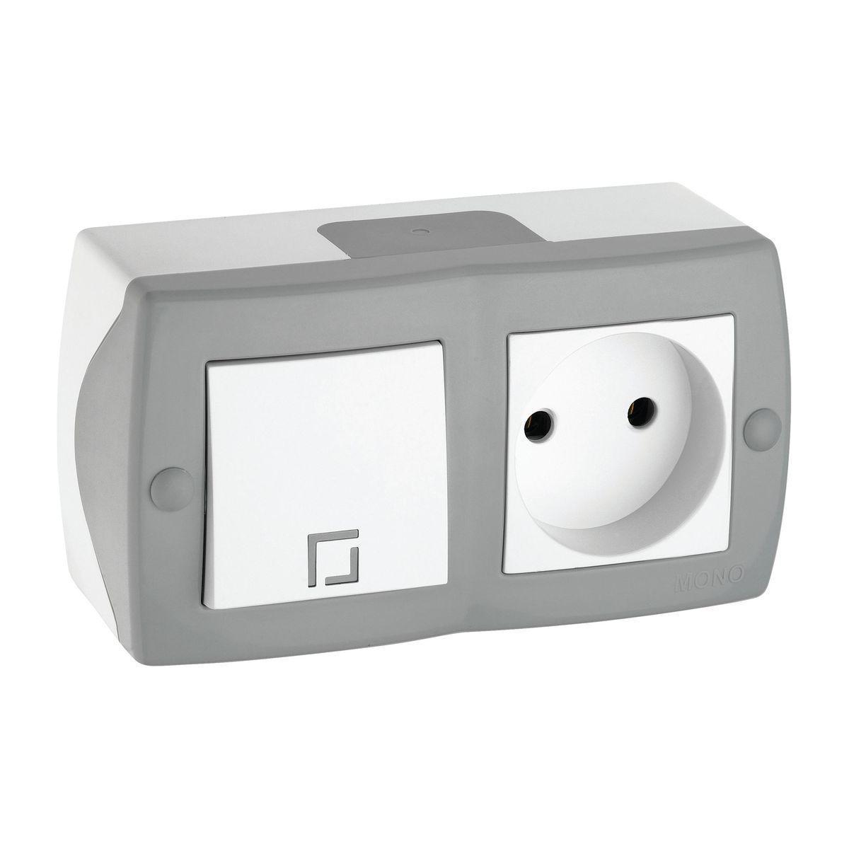 Выключатель одноклавишный + розетка без заземления Mono Electric Octans IP20 10А 250В бело-серый 104-020001-185