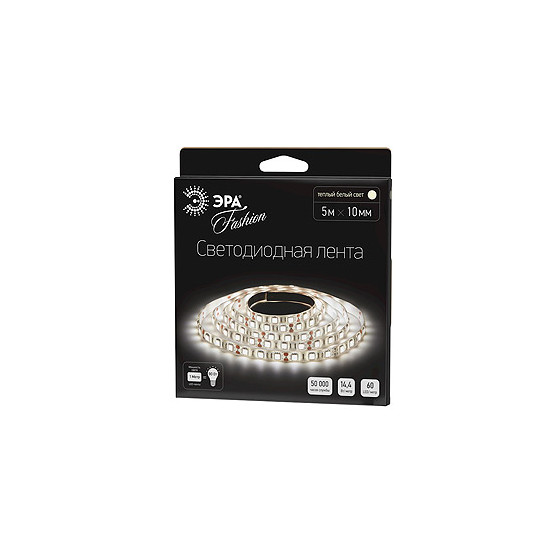 Светодиодная лента Эра 14,4W/m 60LED/m 5050SMD теплый белый 5M LS5050-60LED-IP20-WW-5m C0043046