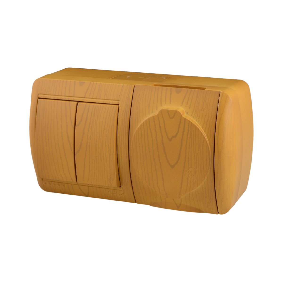 Выключатель двухклавишный и розетка с/з с крышкой Lezard Nata 710-0700-171