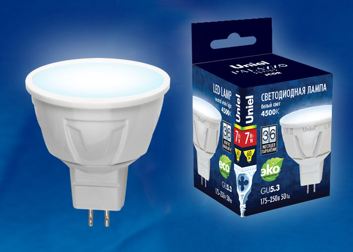 Лампа светодиодная (UL-00001821) Uniel GU5.3 7W 4500K матовая LED-JCDR-7W/NW/GU5.3/FR PLP01WH