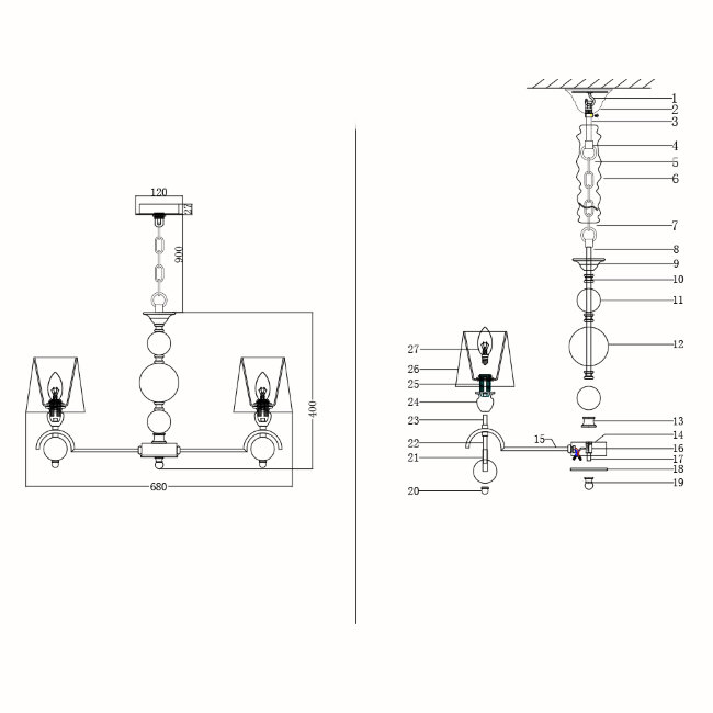 Подвесная люстра Lumien Hall Амелия LH1037/6P-NK-WT