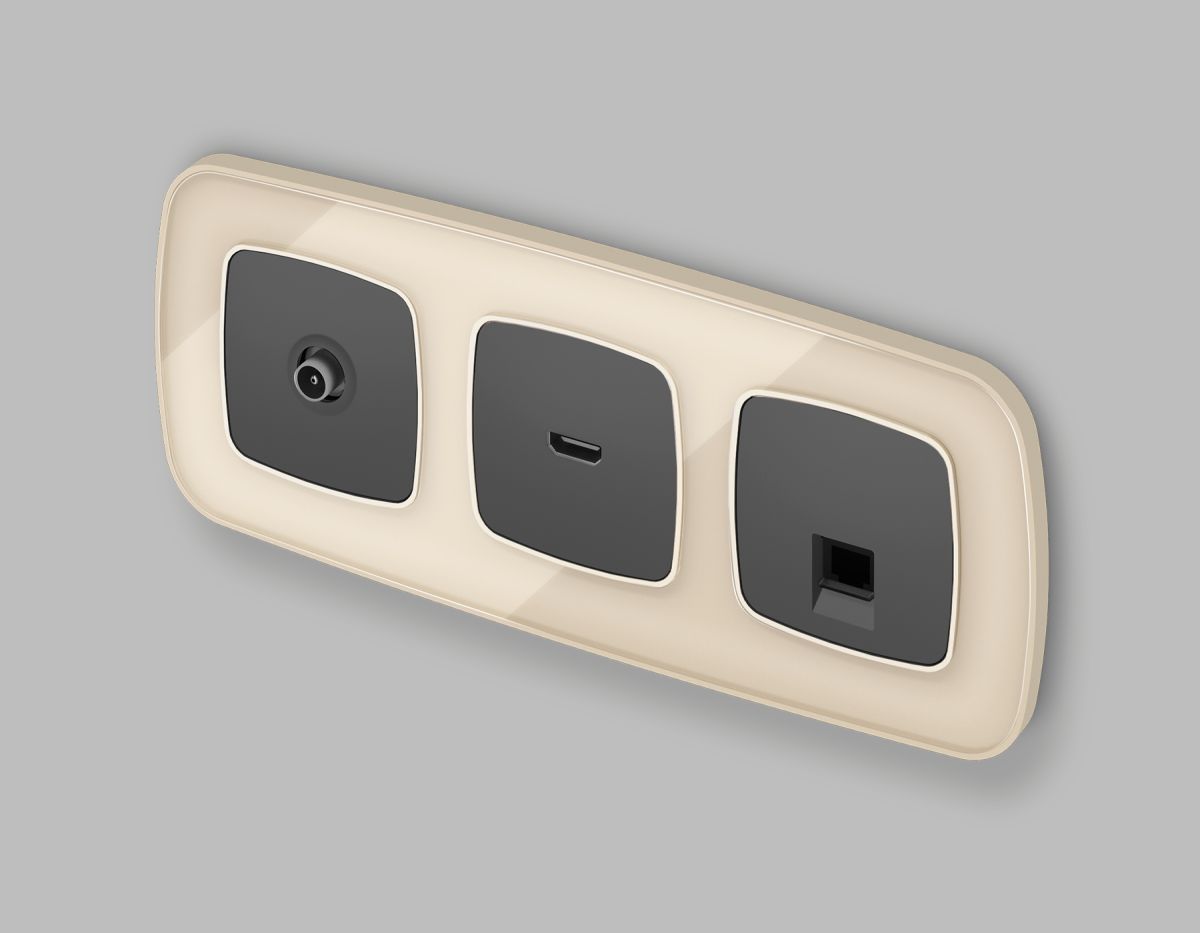 Комплект механизма компьютерной розетки Ambrella Volt RJ-45 (8P8C) CAT6A экранированной с автоматической защитной шторкой OMEGA MO912005 Графит soft touch QUANT (OP9120, VM185)