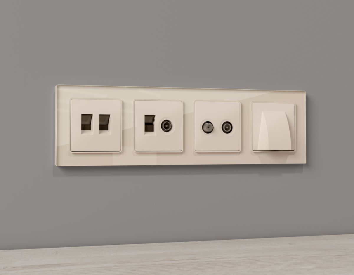 Комплект механизма розетки компьютерной + TV оконечной RJ-45 с автоматической защитной шторкой Alfa Бежевый матовый Quant Ambrella Volt MA332510 (AP3325, VM195)