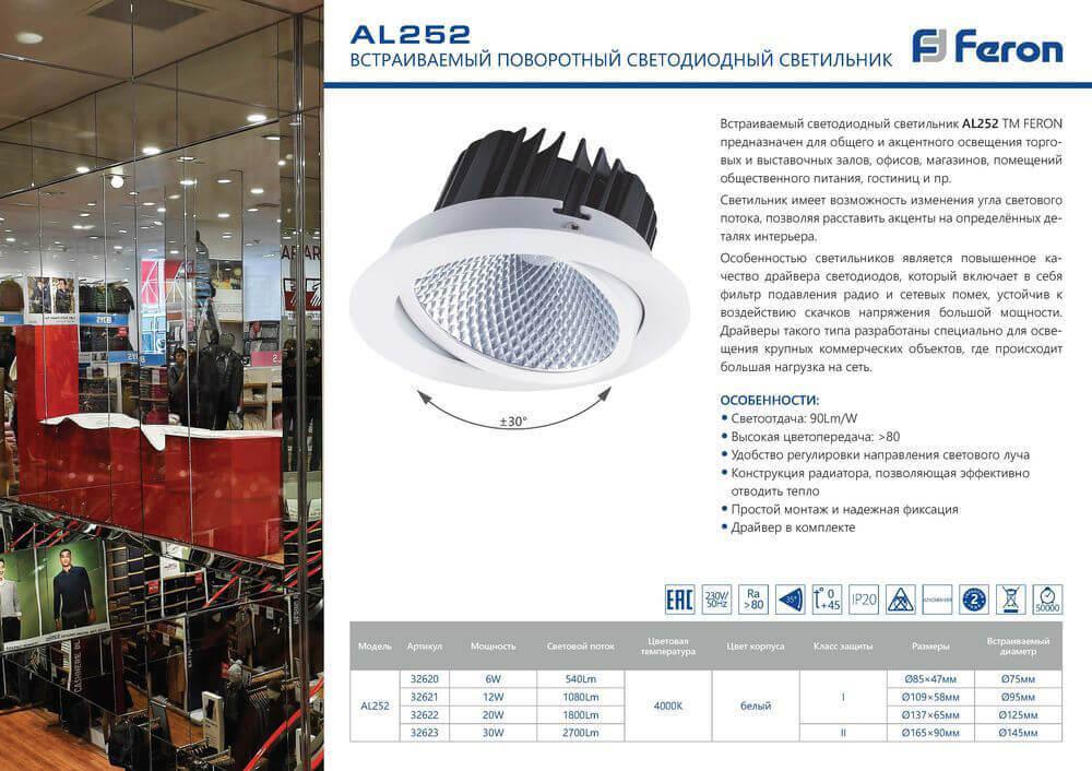 Встраиваемый светодиодный светильник Feron AL180 32707