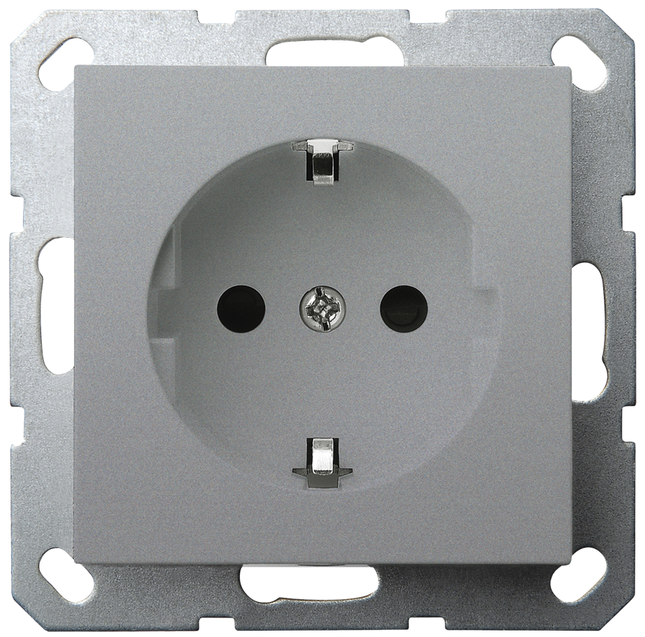 Розетка SHUKO Jasmart с защитными шторками (2P+T) 16A 250V цвет алюминий G5501S