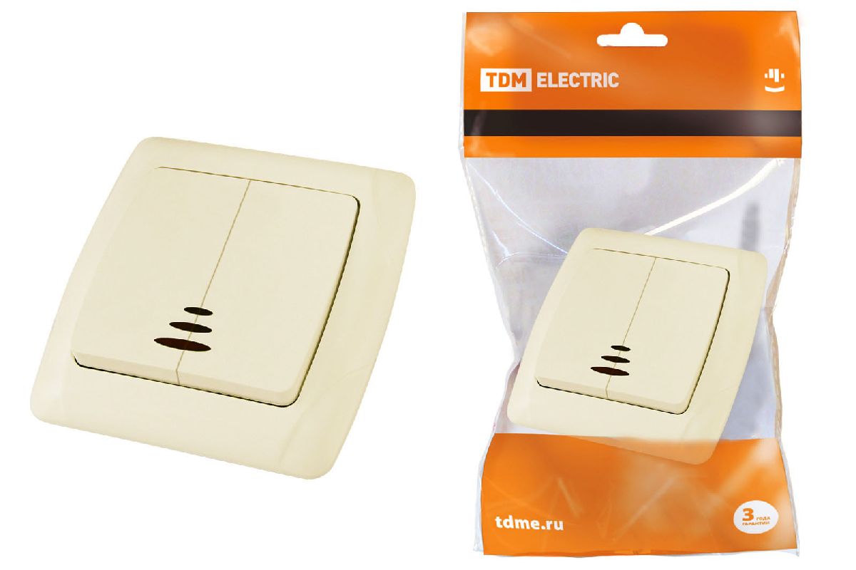 Выключатель двухклавишный с подсветкой Онега TDM Electric SQ1805-0034