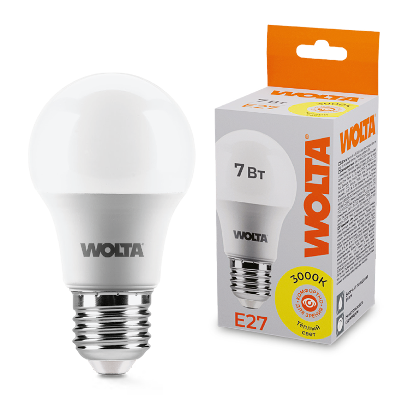 Светодиодная лампа WOLTA 7Вт 3000К E27 груша матовая 25Y55BL7E27