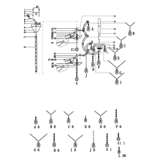 Подвесная люстра Lumien Hall Violet LH0010/6P-SGD-PP
