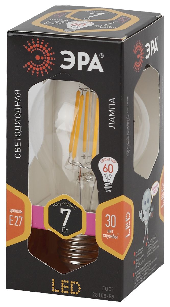Лампа светодиодная Эра E27 7W 2700K F-LED A60-7W-827-E27 Б0043432