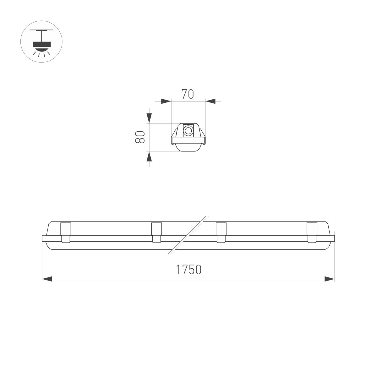 Линейный светильник Arlight ALT-DALLAS-EMERGENCY-L1750-60W Day4000 (WH, 120 deg, 230V) (IP66 Пластик) 060479