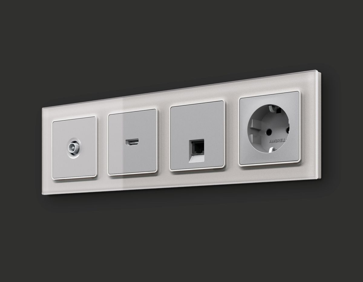 Комплект механизма компьютерной розетки RJ-45 экранированной с автоматической защитной шторкой Alfa Серебро глянец Quant Ambrella Volt MA412005 (AP4120, VM185)