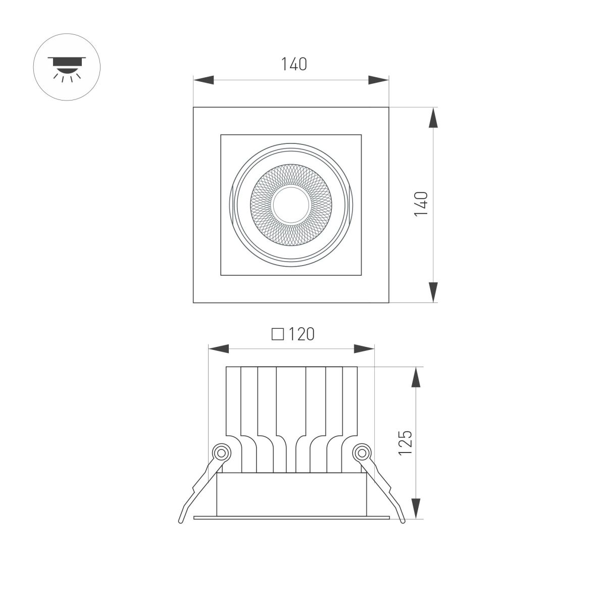 Встраиваемый карданный светильник Arlight MS-VORTEX-BUILT-S140x140-30W Day4000 (WH-WH, 17 deg, 230V) (IP20 Металл) 057921