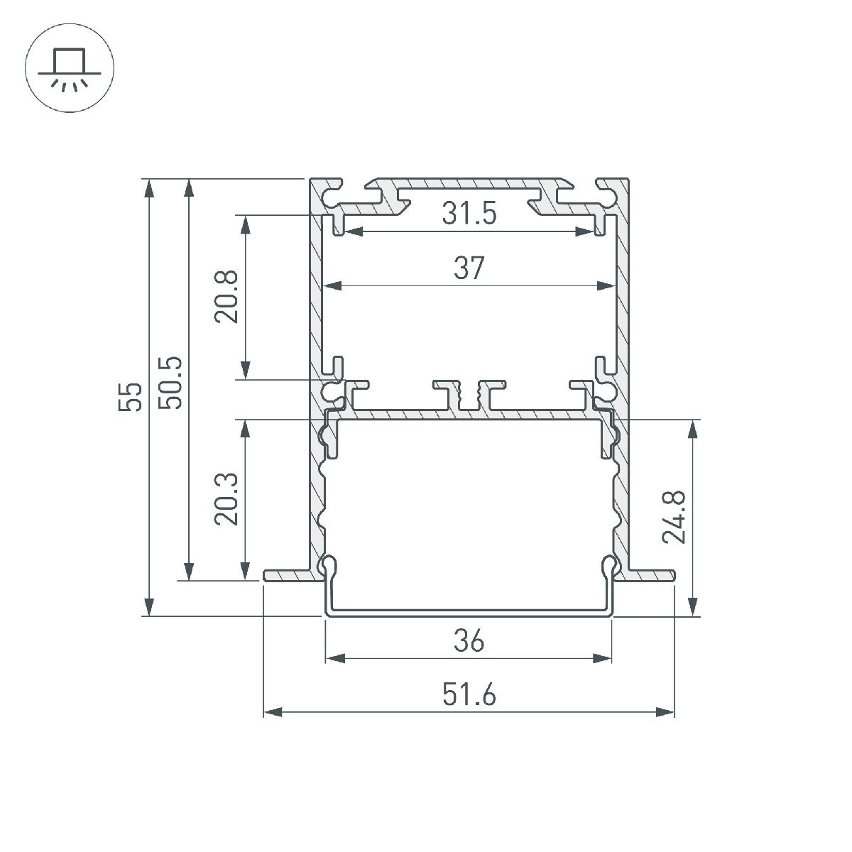 Алюминиевый профиль Arlight SL-LINIA52-3L-F-2000 ANOD BLACK 044685
