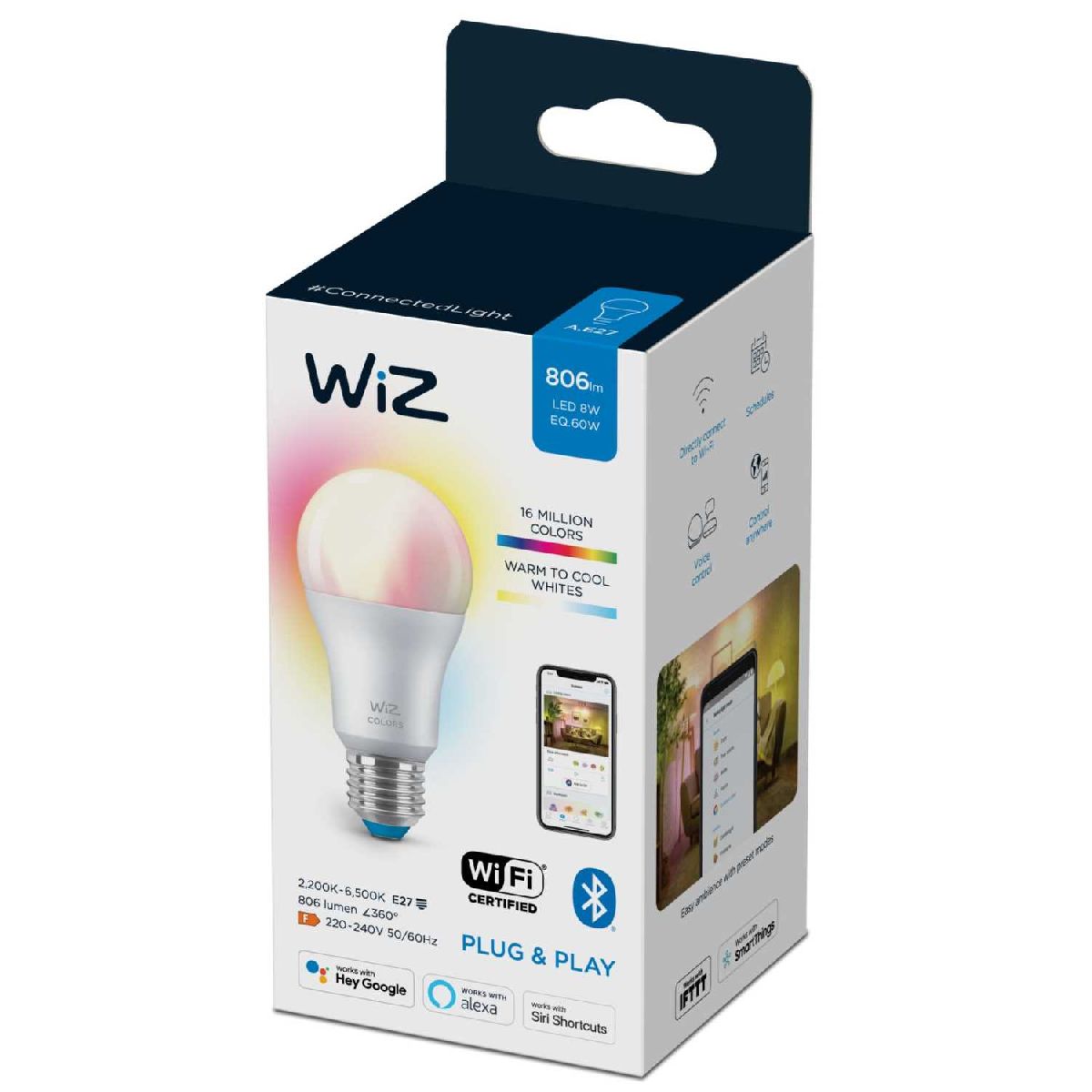 Умная светодиодная лампа Wiz Wi-Fi BLE60WA60E27922-65RGB1PF/6 E27 7W 2200/6500K 929002383602