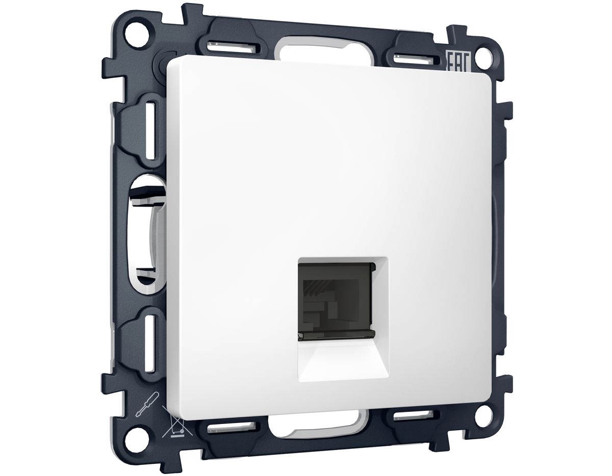 Комплект механизма компьютерной розетки RJ-45 экранированной с автоматической защитной шторкой Alfa Белый матовый Quant Ambrella Volt MA132005 (AP1320, VM185)