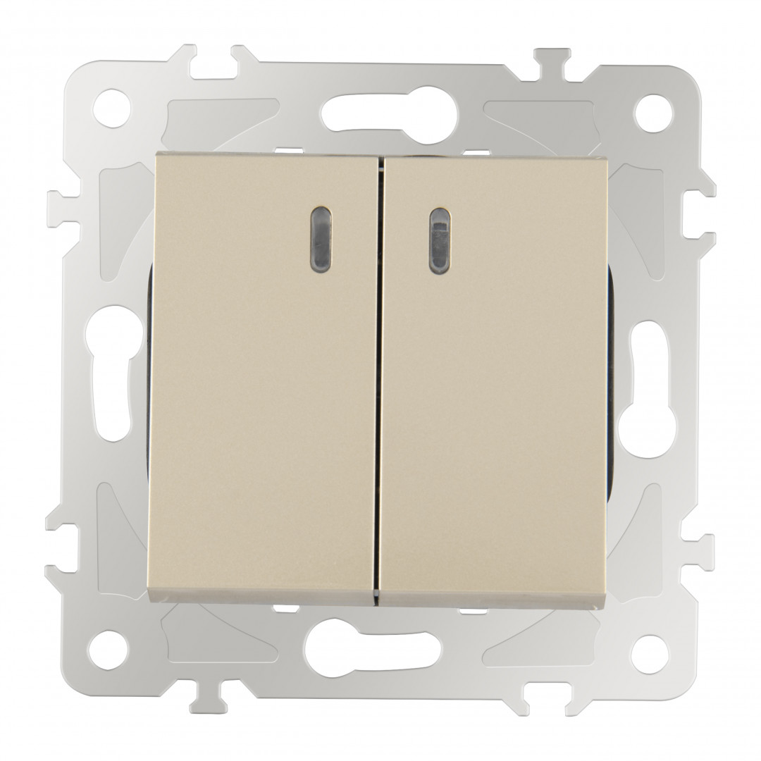 Выключатель двухклавишный с подсветкой Arte Milano 203.31-2.shampan