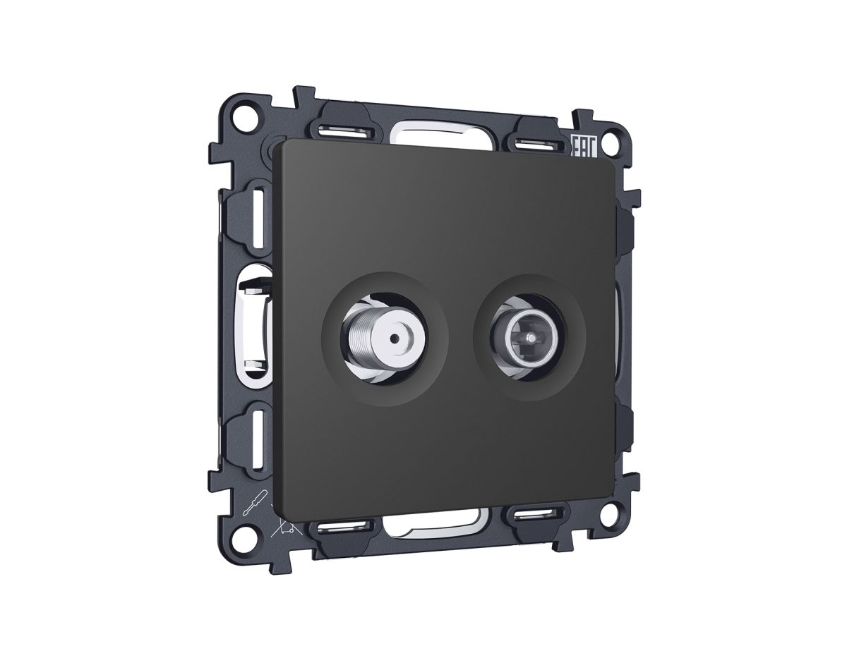 Комплект механизма розетки TV оконечной + SAT 5-862MHz 3.5dB/950-2150MHz 3.5dB Alfa Графит мягкое касание Quant Ambrella Volt MA913310 (AP9133, VM217)