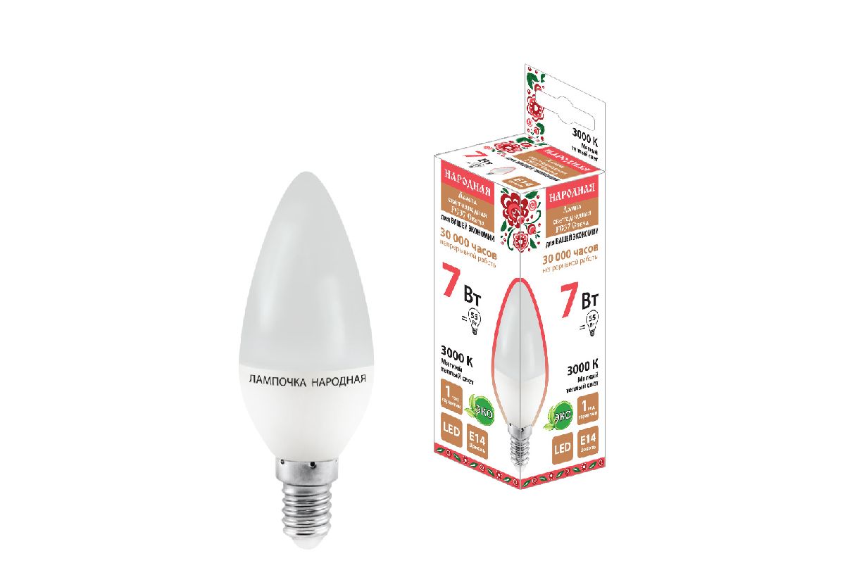 Лампа светодиодная TDM Electric Народная Е14 7W 3000K матовая SQ0340-0193