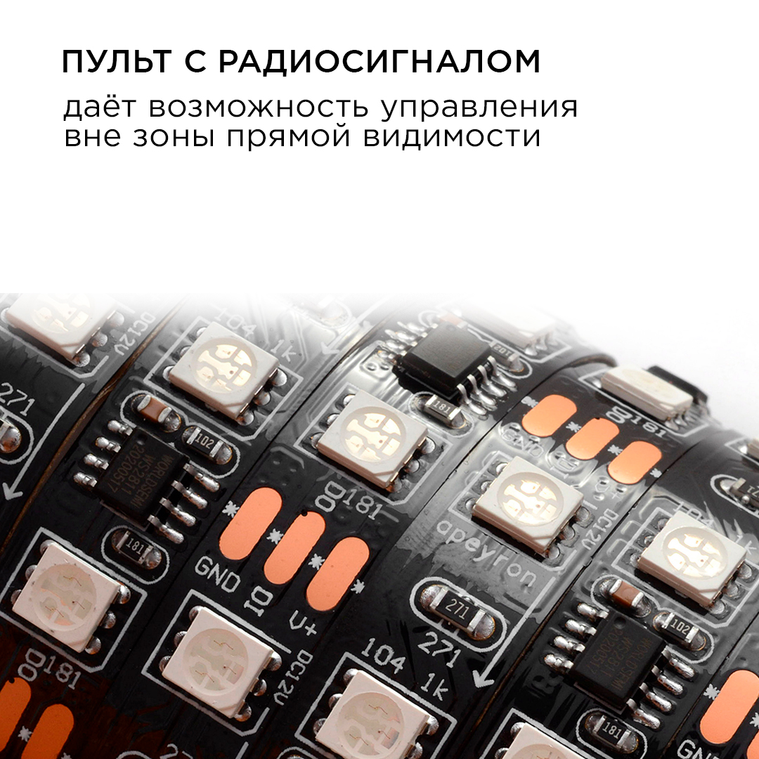 Комплект цифровой светодиодной ленты Apeyron 12В 5050 14,4Вт/м RGB 2м IP65 86ЦЛ