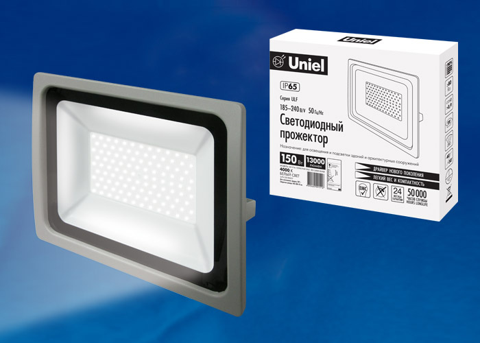 Прожектор светодиодный (UL-00001917) Uniel 150W 6000K ULF-F16-150W/DW IP65 185-240В Silver