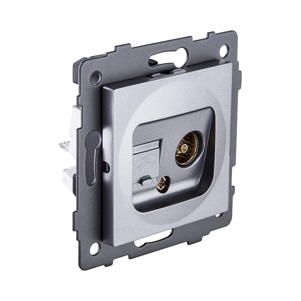 Розетка двойная TV (мама) + телефонная розетка RJ11, серый Kollinger REA-013GY для Aspekt, Eleganz, Reflex