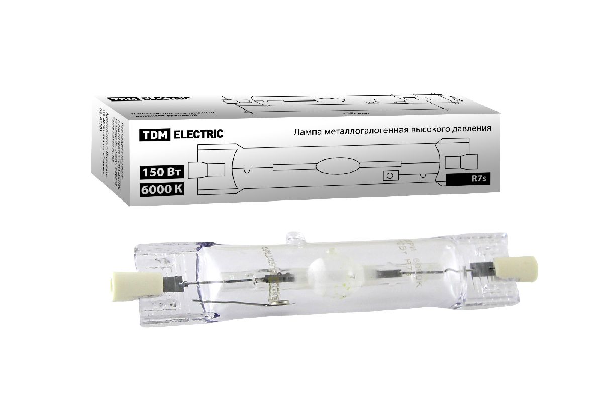 Лампа металлогалогенная TDM Electric Rх7s 150W 6000K прозрачная SQ0325-0014