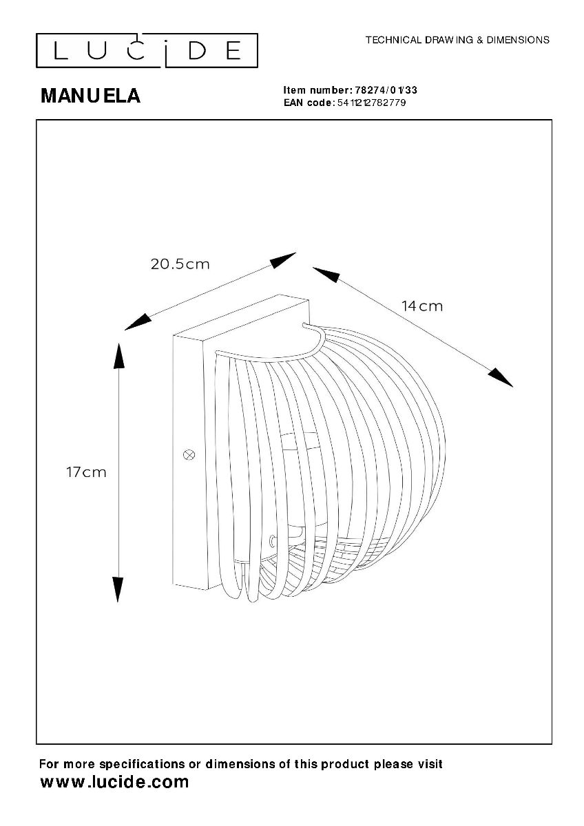 Настенный светильник Lucide Manuela 78274/01/33