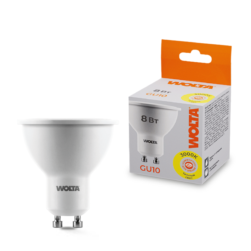 Светодиодная лампа WOLTA 8Вт 3000K GU10 матовая 25YPAR16-230-8GU10