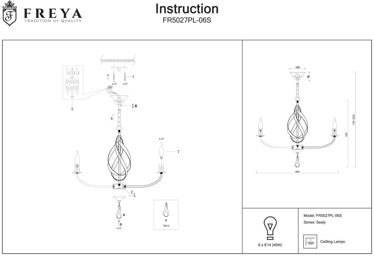 Подвесная люстра Freya Sealy FR5027PL-06S