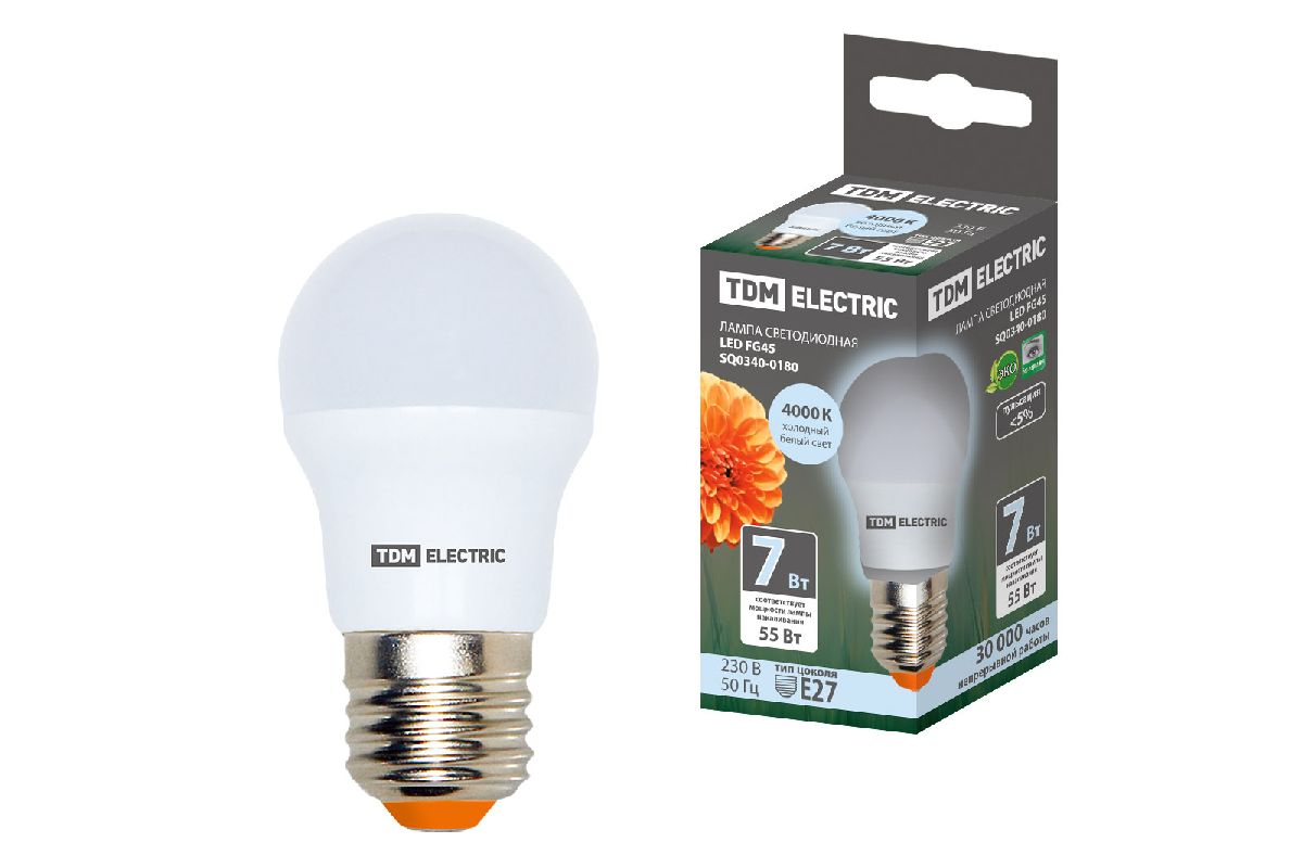 Лампа светодиодная TDM Electric E27 7W 4000K прозрачная SQ0340-0180