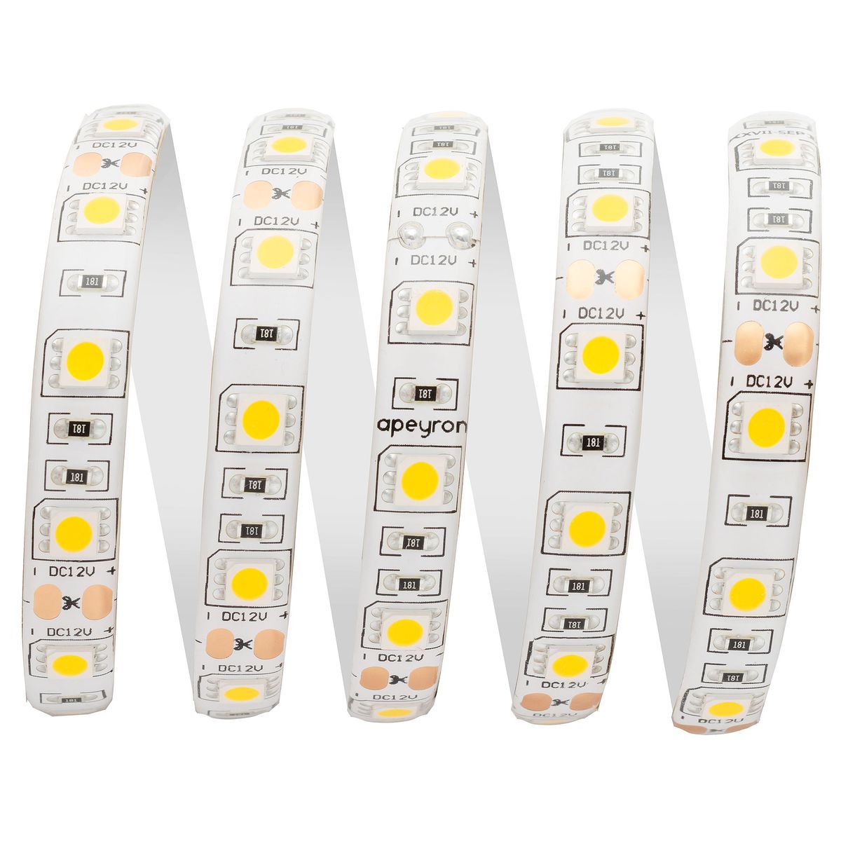Светодиодная лента Apeyron 12В ЭКО 14,4Вт/м smd5050 60д/м IP65 600Лм/м 5м 3000К LSE-156