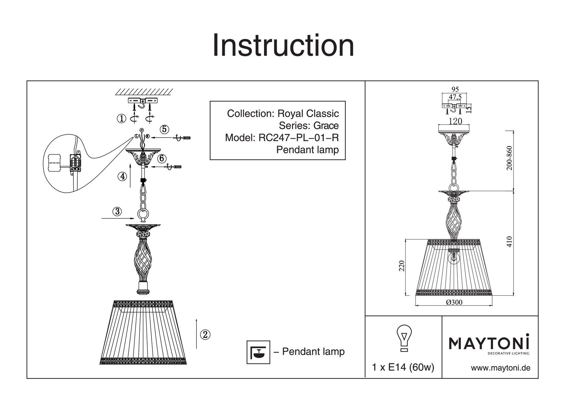 Подвесной светильник Maytoni Grace RC247-PL-01-R