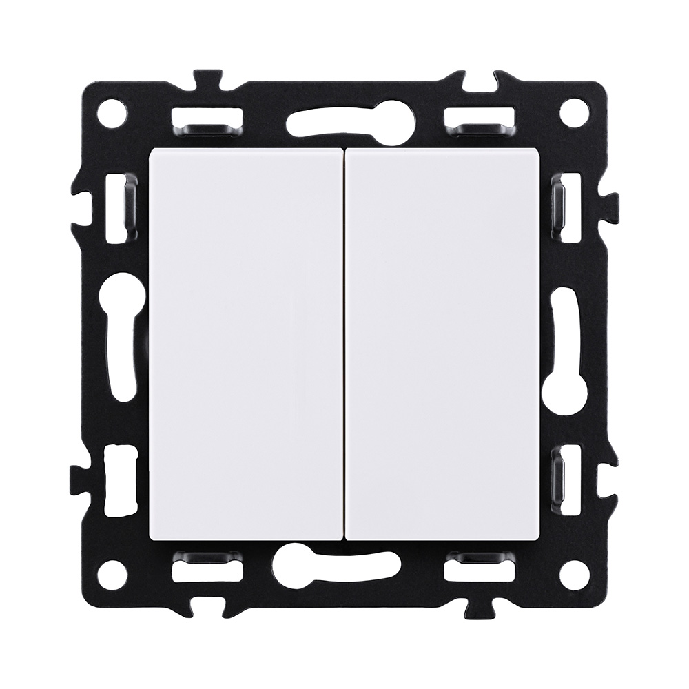 Выключатель 2-клавишный 10А/250В, белый Kollinger Asthetik AS-004WH
