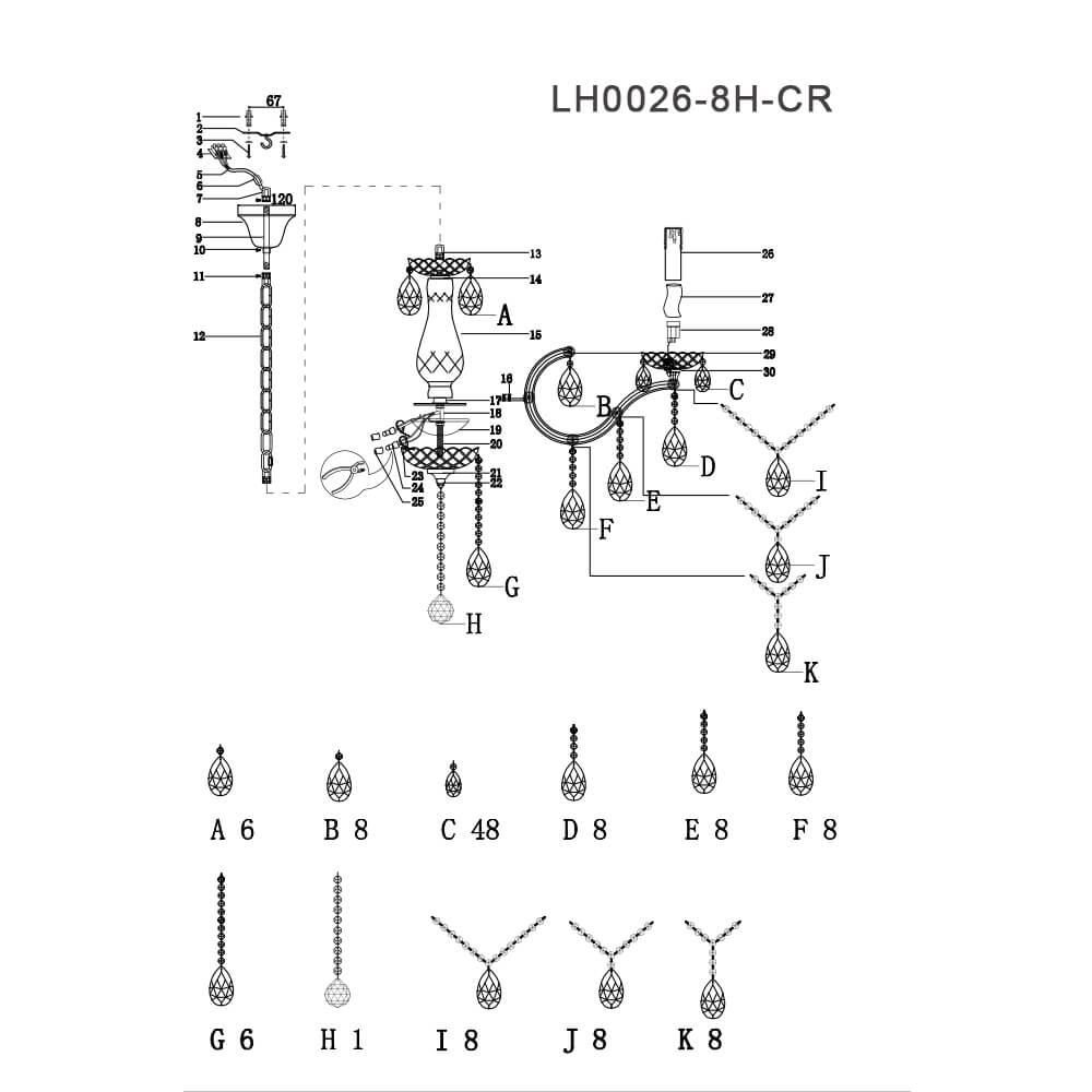 Подвесная люстра Lumien Hall Lavena LH0026/8H-CR