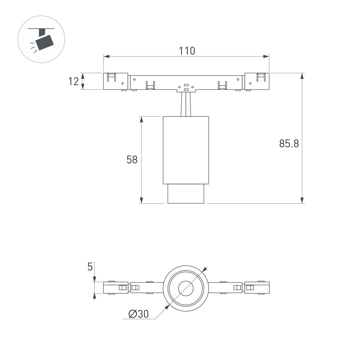 Трековый магнитный светильник Arlight MAG-MICROCOSM-SPOT-ZOOM-R30-2W Warm3000 (WH, 15-45 deg, 24V) (IP20 Металл) 051804