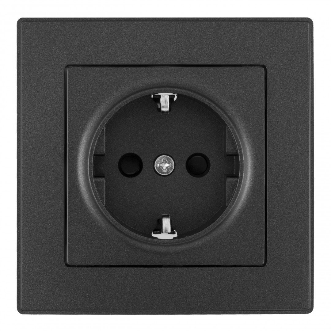 Комплект розетки с/з и шторками и рамкой Arte Milano SET06-1-40-1 black