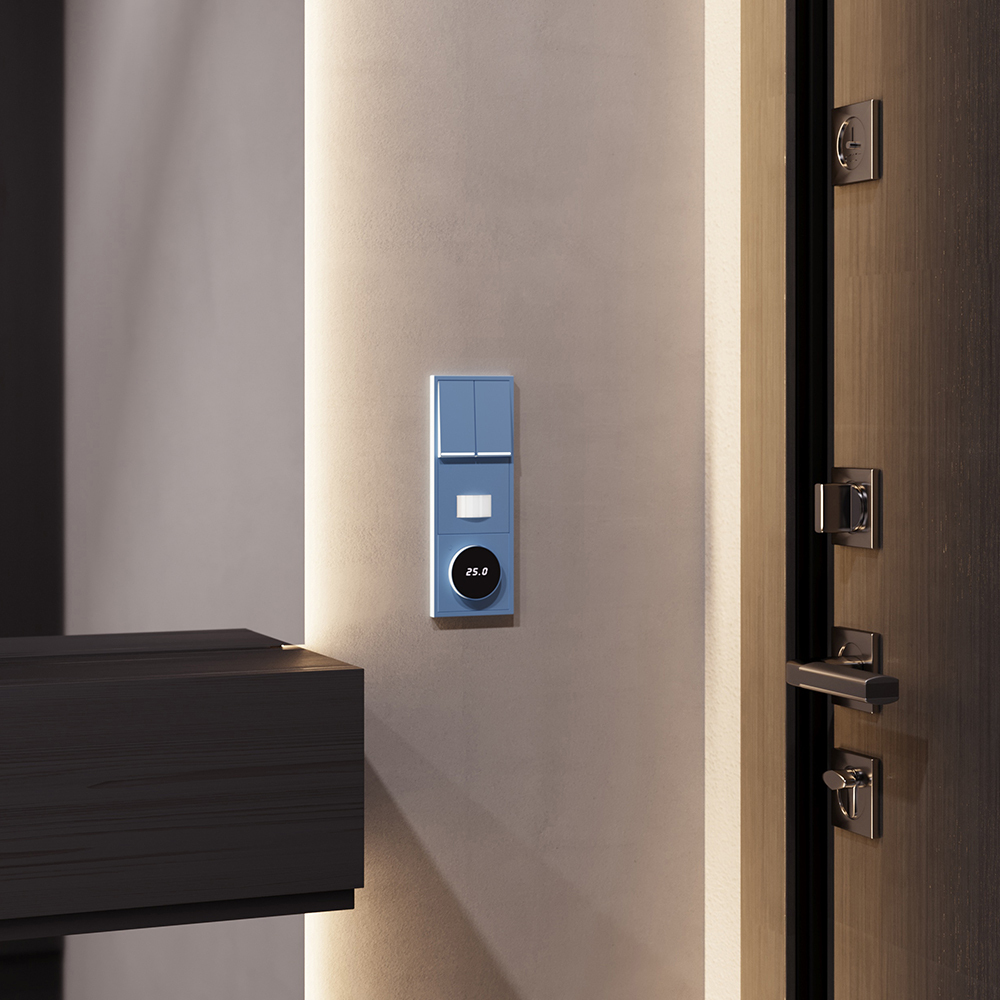 Терморегулятор электронный Voltum S70 с индикацией и датчиком, для теплого пола, (деним) VLS070115