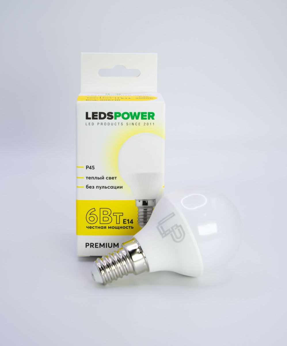 Светодиодная лампа LEDS POWER P45 E14 6Вт 3000К 006710