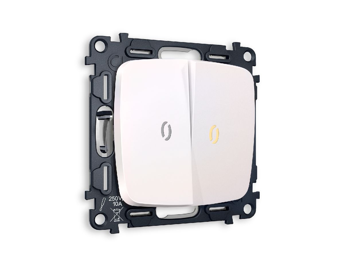 Комплект механизма 2-кл проходного выключателя с подсветкой Ambrella Volt Omega MO204030