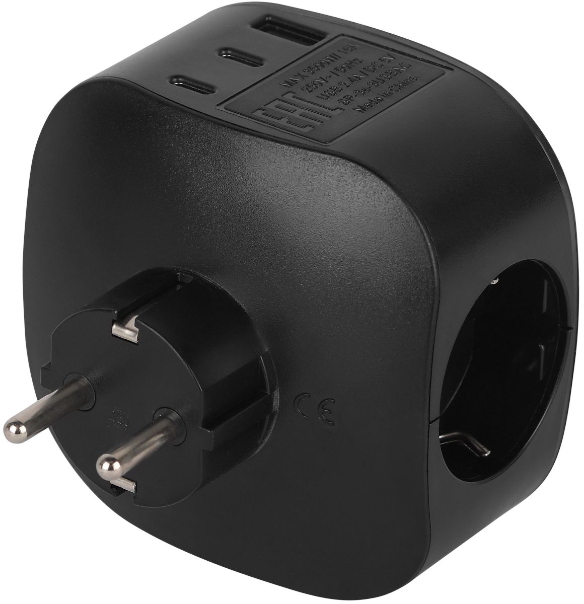 Разветвитель электрический ЭРА SP-3e-3USBAC-B на 3 розетки + 3 USB A+C с заземлением со шторками 16А черный Б0069082