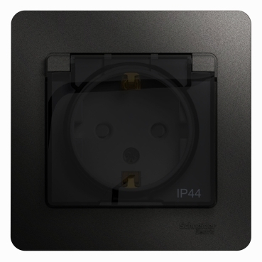 Розетка с/з со шторками с крышкой, 16А, IP44 (в сборе) Systeme Electric Glossa Антрацит GSL000748