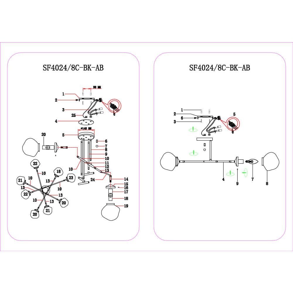 Потолочная люстра Seven Fires Kles SF4024/8C-BK-AB