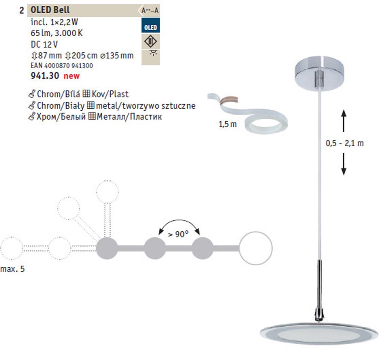 Подвесной светодиодный светильник Paulmann Oled Bell 94130