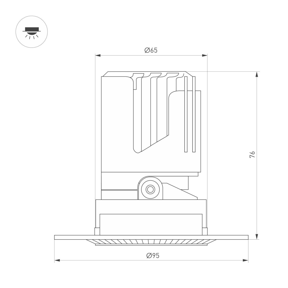 Встраиваемый светильник даунлайт Arlight MS-ARADO-TRIMLESS-R65-9W Warm3000 (WH-WH, 24 deg, 230V) (IP20 Металл) 058774