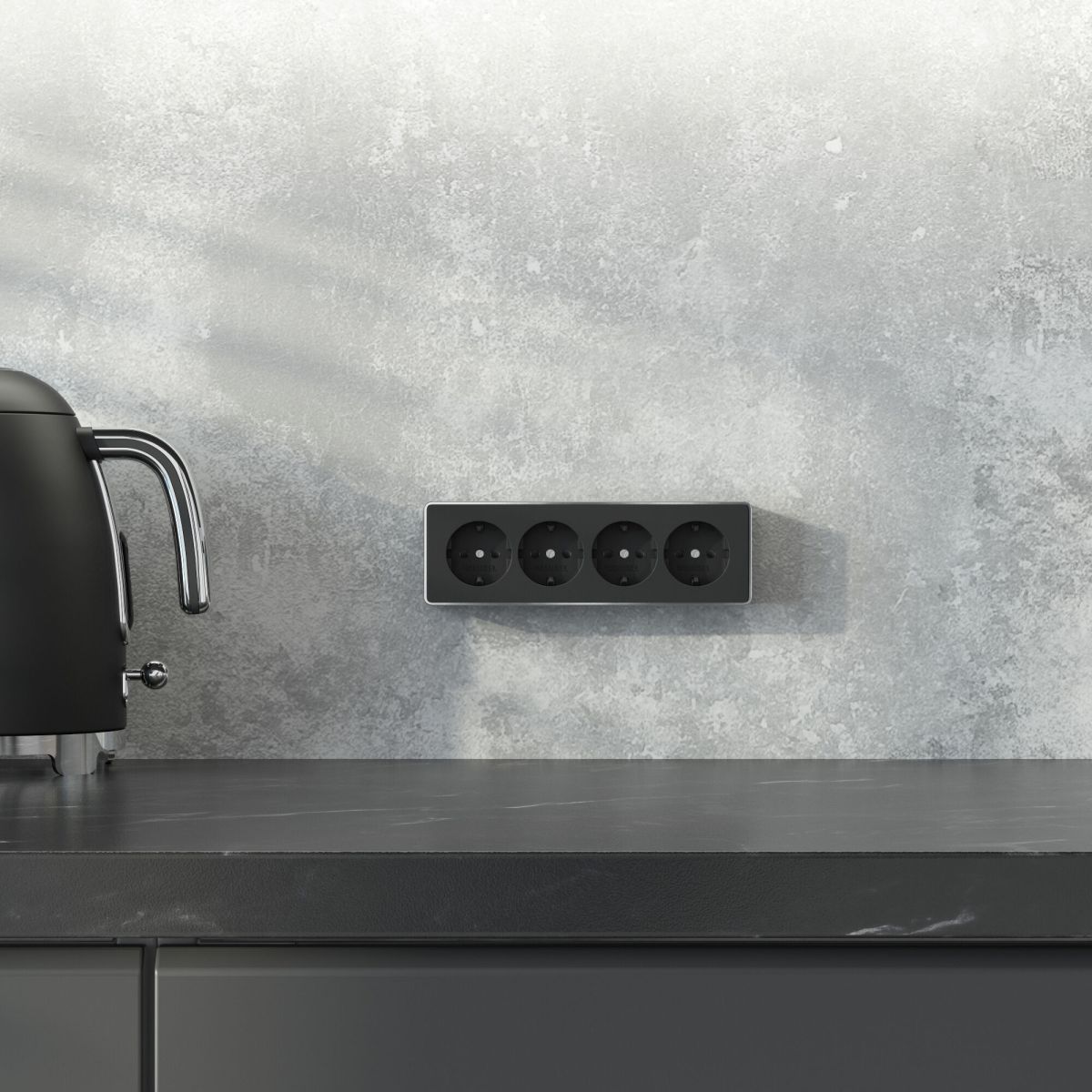 Розетка четверная с заземлением и шторками Werkel Gallant черный/хром W5072258 4690389218026 a071254