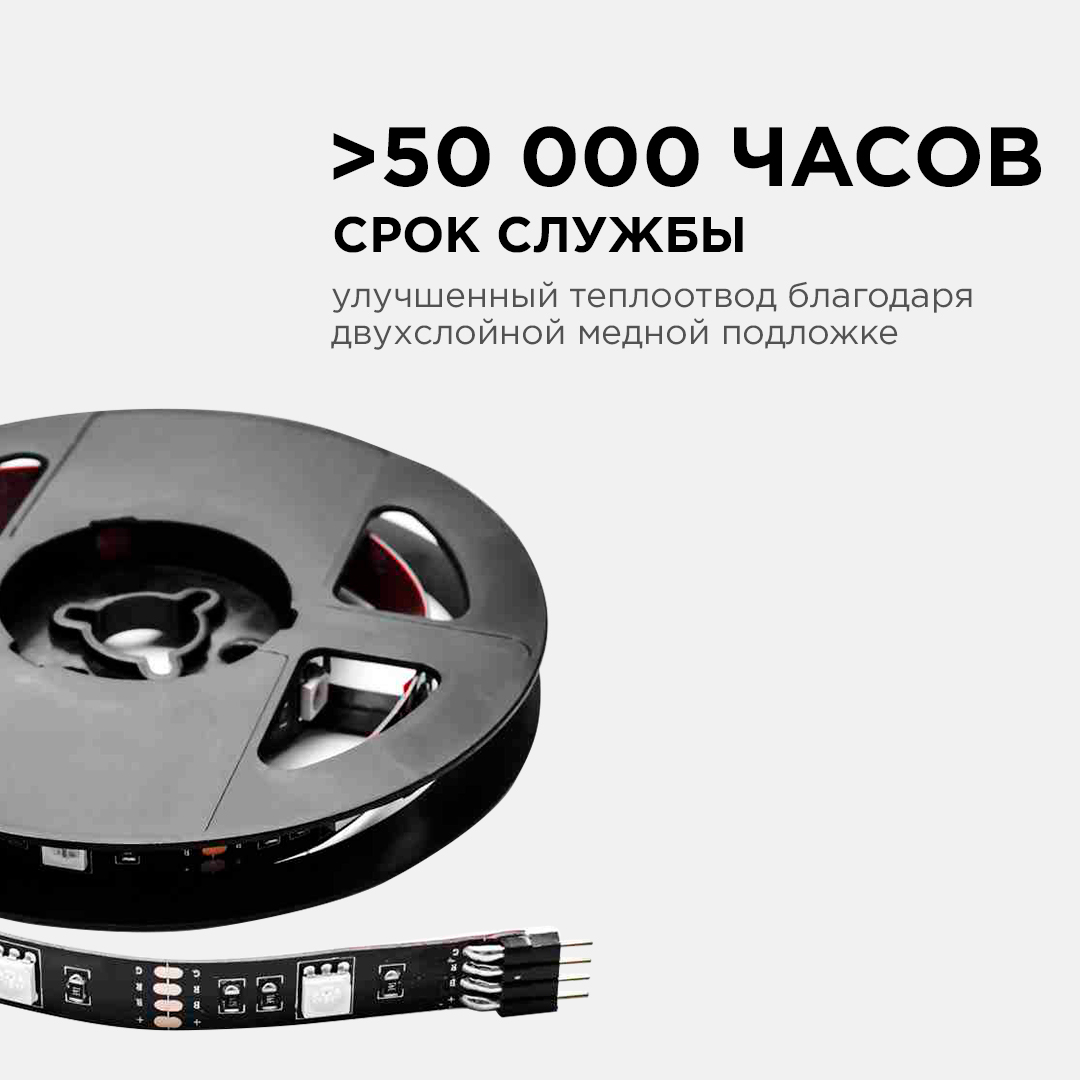 ТВ подсветка, комплект светодиодной ленты Apeyron 5В 5050 7,2Вт/м RGB 0,5м IP20 10-69