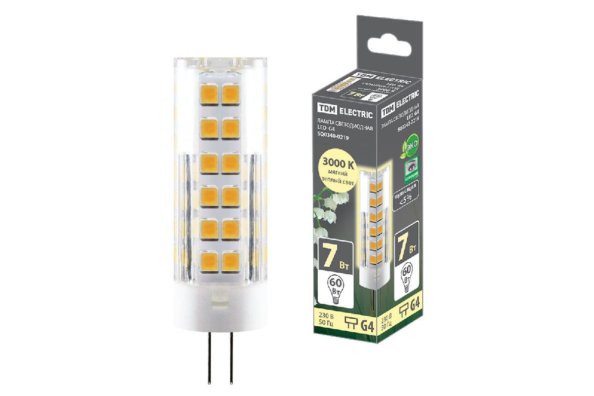 Лампа светодиодная TDM Electric G4 7W 3000K прозрачная SQ0340-0219