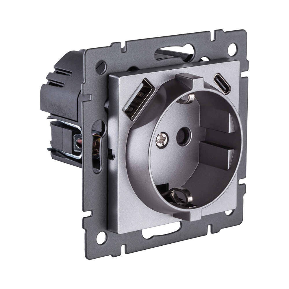 Розетка штепсельная SCHUKO 16A/250 В с USB A+C 20W, серый Kollinger REA-004GY для Aspekt, Eleganz, Reflex