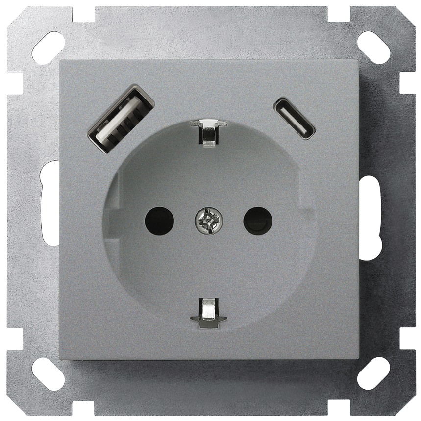 Розетка SHUKO Jasmart с USB тип A + C1 с защитными шторками (2P+T) 25W 16A 250V G5501USB-25S